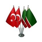 Masa Üstü Çeçenistan Bayrağı Türk Bayrağı Dörtlü Krom Direk Masa Bayrak Seti