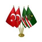 Masa Üstü Çeçenistan İçkerya Bayrağı Türk Bayrağı Dörtlü Pirinç Direk Masa Bayrak Seti