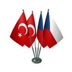 Masa Üstü Çek Cumhuriyeti Bayrağı Türk Bayrağı Dörtlü Krom Direk Masa Bayrak Seti