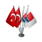 Masa Üstü Chp Bayrağı Türk Bayrağı Dörtlü Krom Direk Masa Bayrak Seti