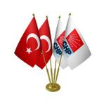 Masa Üstü Chp Bayrağı Türk Bayrağı Dörtlü Pirinç Direk Masa Bayrak Seti