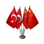 Masa Üstü Çin Bayrağı Türk Bayrağı Dörtlü Krom Direk Masa Bayrak Seti