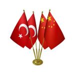 Masa Üstü Çin Bayrağı Türk Bayrağı Dörtlü Pirinç Direk Masa Bayrak Seti