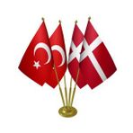 Masa Üstü Danimarka Bayrağı Türk Bayrağı Dörtlü Pirinç Direk Masa Bayrak Seti