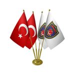 Masa Üstü Deniz Kuvvetleri Bayrağı Türk Bayrağı Dörtlü Pirinç Direk Masa Bayrak Seti