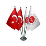 Masa Üstü Diyanet İşleri Bayrağı Türk Bayrağı Dörtlü Krom Direk Masa Bayrak Seti