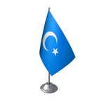 Masa Üstü Doğu Türkistan Bayrağı Krom Direk Masa Bayrak Seti