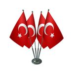 Masa Üstü Dörtlü Türk Bayrağı Dörtlü Krom Direk Masa Bayrak Seti