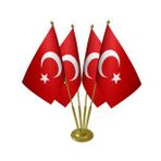 Masa Üstü Dörtlü Türk Bayrağı Dörtlü Pirinç Direk Masa Bayrak Seti