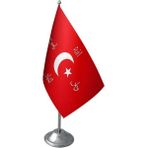 Masa Üstü İttihat Ve Terakki Bayrağı Krom Direk Masa Bayrak Seti