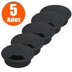Masa Üstü Kablo Kanalı Deliği Kapağı Siyah Masa Kapağı 6 Cm (5 Adet)