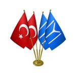 Masa Üstü Kayı Boyu Bayrağı Türk Bayrağı Dörtlü Pirinç Direk Masa Bayrak Seti