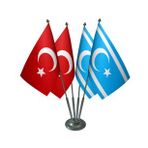 Masa Üstü Kerkük Türkmeneli Bayrağı Türk Bayrağı Dörtlü Krom Direk Masa Bayrak Seti