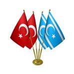 Masa Üstü Kerkük Türkmeneli Bayrağı Türk Bayrağı Dörtlü Pirinç Direk Masa Bayrak Seti