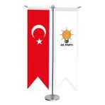Masa Üstü Kırlangıç Ak Parti + Türk Bayrağı + Krom T Direk Masa Bayrak Seti