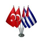 Masa Üstü Küba Bayrağı Türk Bayrağı Dörtlü Krom Direk Masa Bayrak Seti
