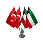 Masa Üstü Kuveyt Bayrağı Türk Bayrağı Dörtlü Krom Direk Masa Bayrak Seti