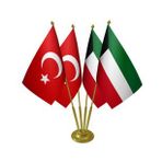 Masa Üstü Kuveyt Bayrağı Türk Bayrağı Dörtlü Pirinç Direk Masa Bayrak Seti