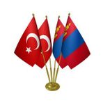 Masa Üstü Moğolistan Bayrağı Türk Bayrağı Dörtlü Pirinç Direk Masa Bayrak Seti