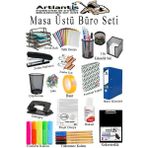 Masa Üstü Ofis Paketi 18 Parça Fotokopi Kağıdı Metal Evrak Rafı Metal Kalemlik Zımba Makinesi Teli Delegeç Çöp Kovası Küp Notluk