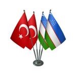 Masa Üstü Özbekistan Bayrağı Türk Bayrağı Dörtlü Krom Direk Masa Bayrak Seti