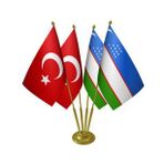 Masa Üstü Özbekistan Bayrağı Türk Bayrağı Dörtlü Pirinç Direk Masa Bayrak Seti