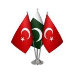 Masa Üstü Pakistan Bayrağı Türk Bayrağı Üçlü Krom Direk Masa Bayrak Seti