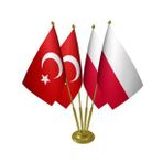 Masa Üstü Polonya Bayrağı Türk Bayrağı Dörtlü Pirinç Direk Masa Bayrak Seti