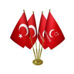 Masa Üstü Saadet Partisi Bayrağı Türk Bayrağı Dörtlü Pirinç Direk Masa Bayrak Seti