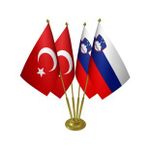 Masa Üstü Slovenya Bayrağı Türk Bayrağı Dörtlü Pirinç Direk Masa Bayrak Seti