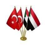 Masa Üstü Sudan Bayrağı Türk Bayrağı Dörtlü Pirinç Direk Masa Bayrak Seti