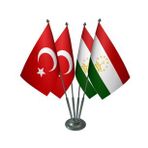 Masa Üstü Tacikistan Bayrağı Türk Bayrağı Dörtlü Krom Direk Masa Bayrak Seti