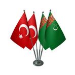 Masa Üstü Türkmenistan Bayrağı Türk Bayrağı Dörtlü Krom Direk Masa Bayrak Seti