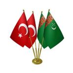 Masa Üstü Türkmenistan Bayrağı Türk Bayrağı Dörtlü Pirinç Direk Masa Bayrak Seti
