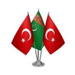 Masa Üstü Türkmenistan Bayrağı Türk Bayrağı Üçlü Krom Direk Masa Bayrak Seti