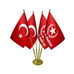 Masa Üstü Vatan Partisi Bayrağı Türk Bayrağı Dörtlü Pirinç Direk Masa Bayrak Seti