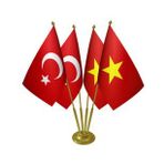 Masa Üstü Vietnam Bayrağı Türk Bayrağı Dörtlü Pirinç Direk Masa Bayrak Seti