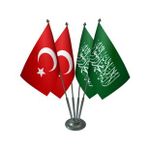Masa Üstü Yeşil Kelimei Tevhid Sancağı Türk Bayrağı Dörtlü Krom Direk Masa Bayrak Seti
