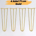 Masa Ve Sehpa Ayağı Tekli Dayanıklı Mobilya Yükseltici Destek Modeli 71 Cm Gold Altın Metal 4'Lü Set