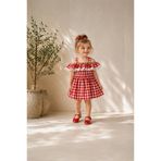 MASAL BEBE KİDS KIZ ÇOCUK KARELİ KİRAZ ASKILI ELBİSE