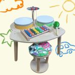 Masal Oyuncak Ahşap Müzik Masası Tabureli Minderli Bateri Seti