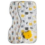 MASALBABY İkili Müslin Çift Katlı Çıtçıtlı Mama Önlüğü/Omuz Örtüsü & Banyo Süngeri (Gri kedili - mavi kaktüslü)