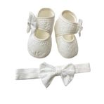 MASALBABY Kız Bebek Fistolu Patik/Yeni Doğan Hediyelik/Saç Bantlı Ekru Mevlüt Patiği 0-6 ay