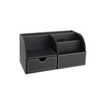 Masaüstü Düzenleyici,Kalemlik,Kumandalık,Küpbloknotluk,Tabletlik,Kitaplık,6 Gözlü,Çekmeceli,Desktop Organizer,Vegan,24,5 * 13 * 12,Siyah