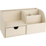 Masaüstü Düzenleyici,kalemlik,kumandalık,küpbloknotluk,tabletlik,kitaplık,6 Gözlü,çekmeceli,desktop Organizer,vegan,24,5*13*12 - Bej - 24,5X13X12 cm.