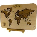 Masaüstü Kişiselleştirilebilir Ahşap Mantar Dünya Haritası - Mini Şövale ve 30 Adet Pin Hediyeli – 30X20CM - Beyaz