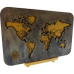 Masaüstü Kişiselleştirilebilir Ahşap Mantar Dünya Haritası - Mini Şövale ve 30 Adet Pin Hediyeli – 30X20CM - Gri