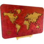 Masaüstü Kişiselleştirilebilir Ahşap Mantar Dünya Haritası - Mini Şövale ve 30 Adet Pin Hediyeli – 30X20CM - Kızıl