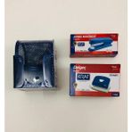 Masaüstü Mavi Metal Kırtasiye Seti, Zımba ve Delgeç ile 3'lü Set - Ahşap - Seçenek 1