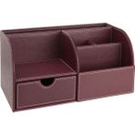 Masaüstü Organizer,kalemlik,kumandalık,küp Bloknotluk,tabletlik,kitaplık,6 Gözlü,çekmeceli,bordo - 24,5X13X12 cm.
